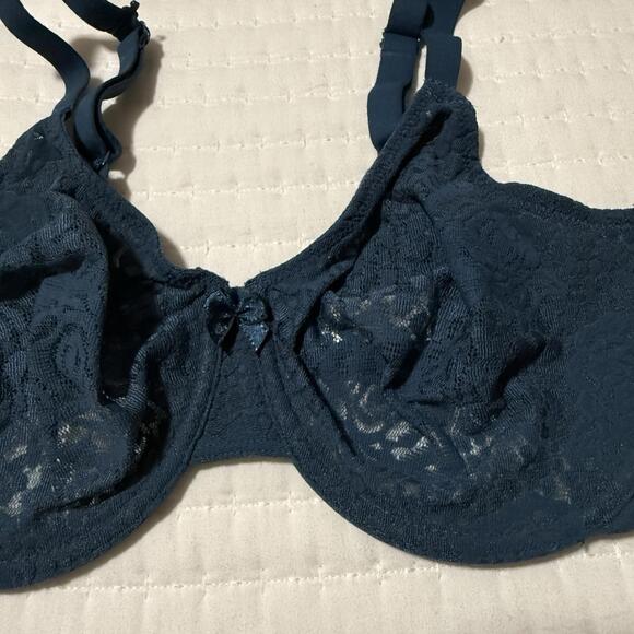 Wacoal Teal Blue Deep Sea 34DD Halo Lace Unlined Bra Wire 851205 Convertible - Picture 7 of 11